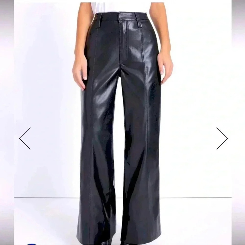 7 For All Mankind Faux Leather Pants Black Wide Leg Trousers pockets siz medium - Picture 2 of 10